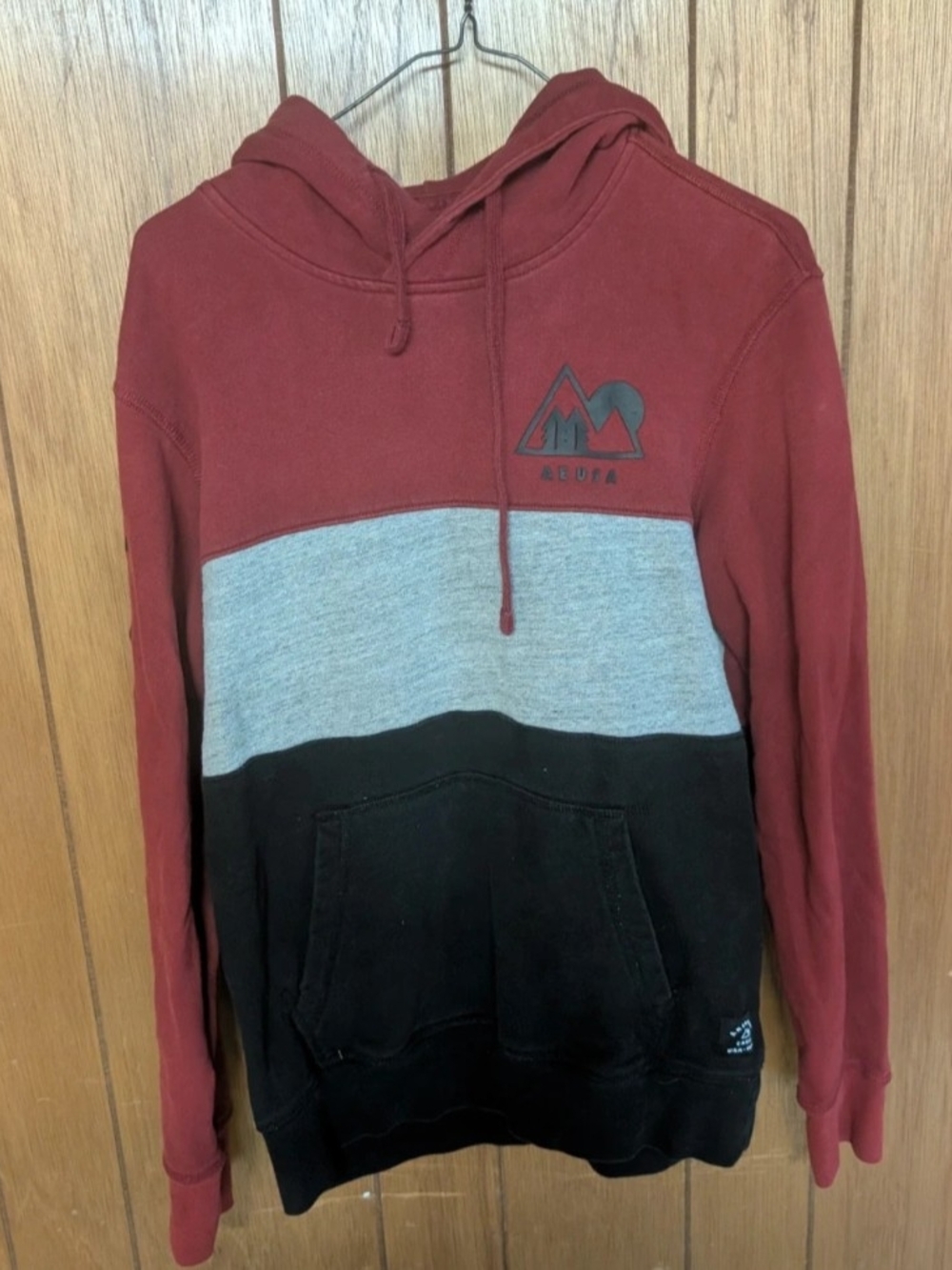 American Eagle Outfitters Burgundy/Gray/Black Colorblock Hoodie